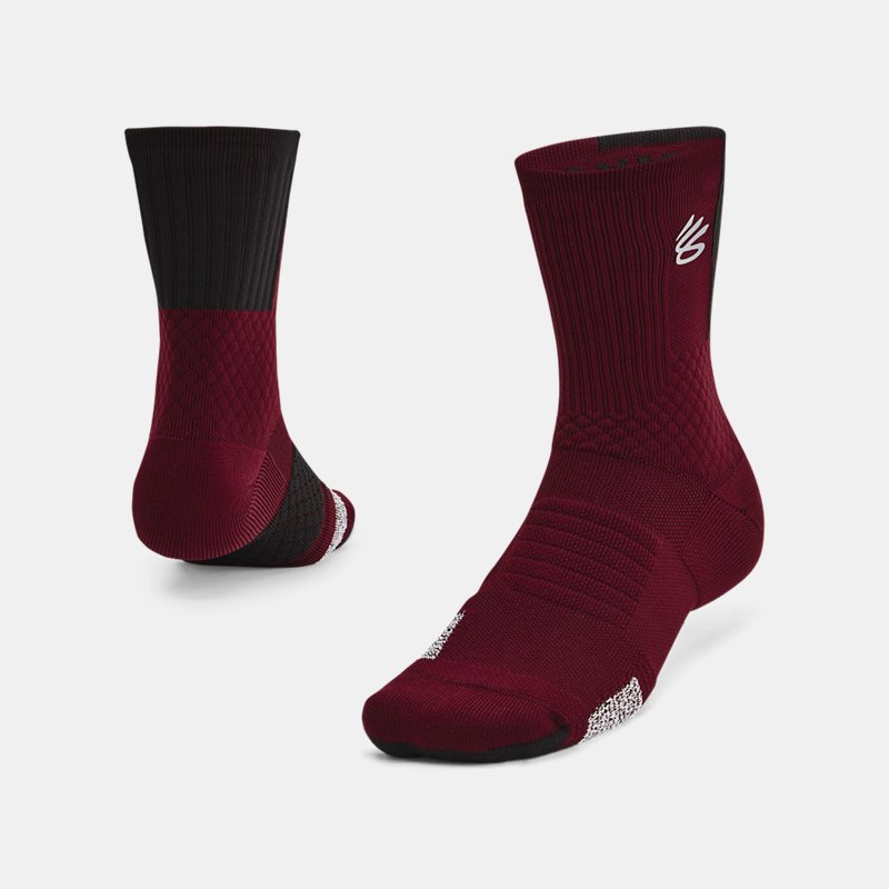 Under Armour Calcetines Curry ArmourDry™ Playmaker Mid-Crew unisex Deep Rojo / Negro / Metalico Plata XL